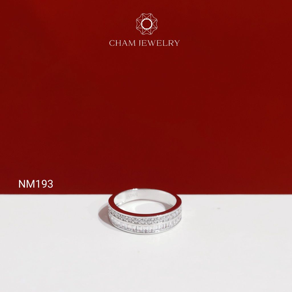 Nhẫn NM193 CHAM JEWELRY, Nhẫn Nửa Hàng Đá Đôi Bản 5.0mm ( C-NHN393(B12) ).