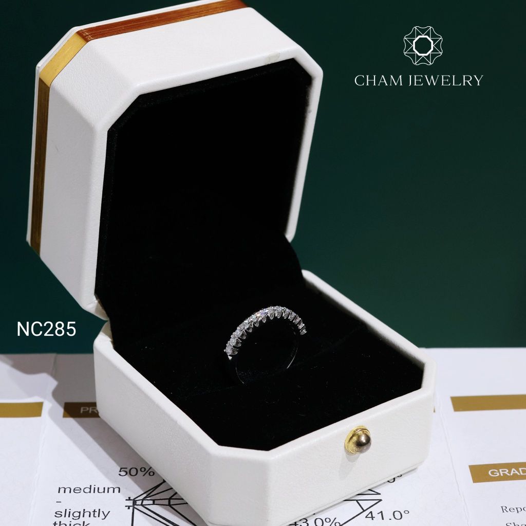 Nhẫn NC285 CHAM JEWELRY, Nhẫn Full Nửa Hàng Đá Moissanite 2.0mm(Barcode OCNN157)