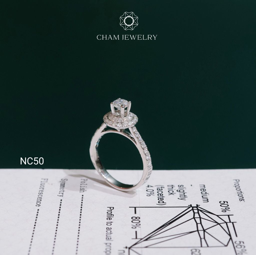 Nhẫn NC50 CHAM JEWELRY, Full Moissanite 4.5mm (Barcode ONNU03).