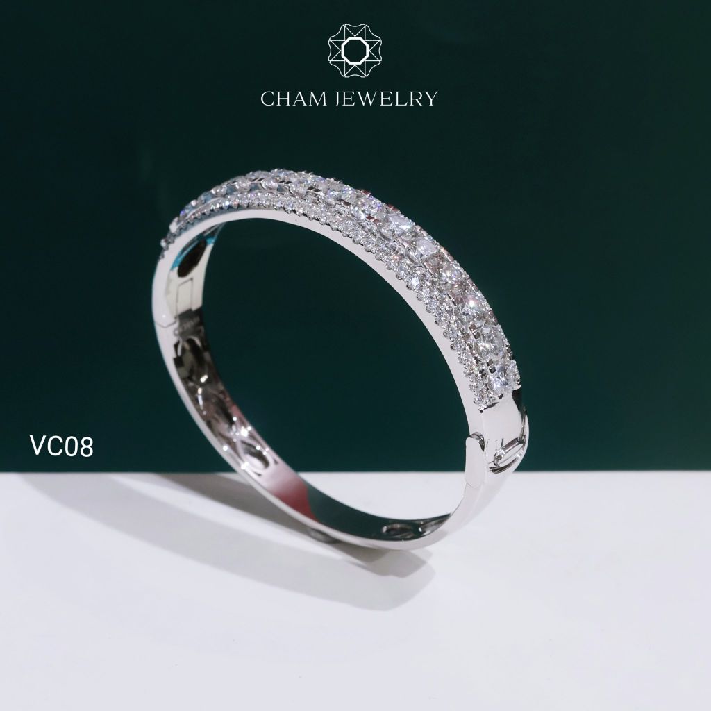 Vòng Tay VC08 CHAM JEWELRY, Vòng Full Moissanite Bản 10.0mm (Barcode OCV01).