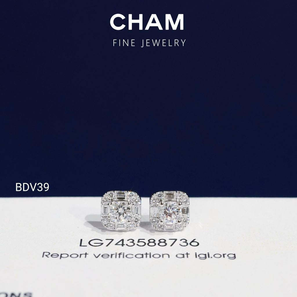 Hoa Tai BDV39 Vàng 10k Chủ 4.0mm Kim Cương Lab Grown Diamond