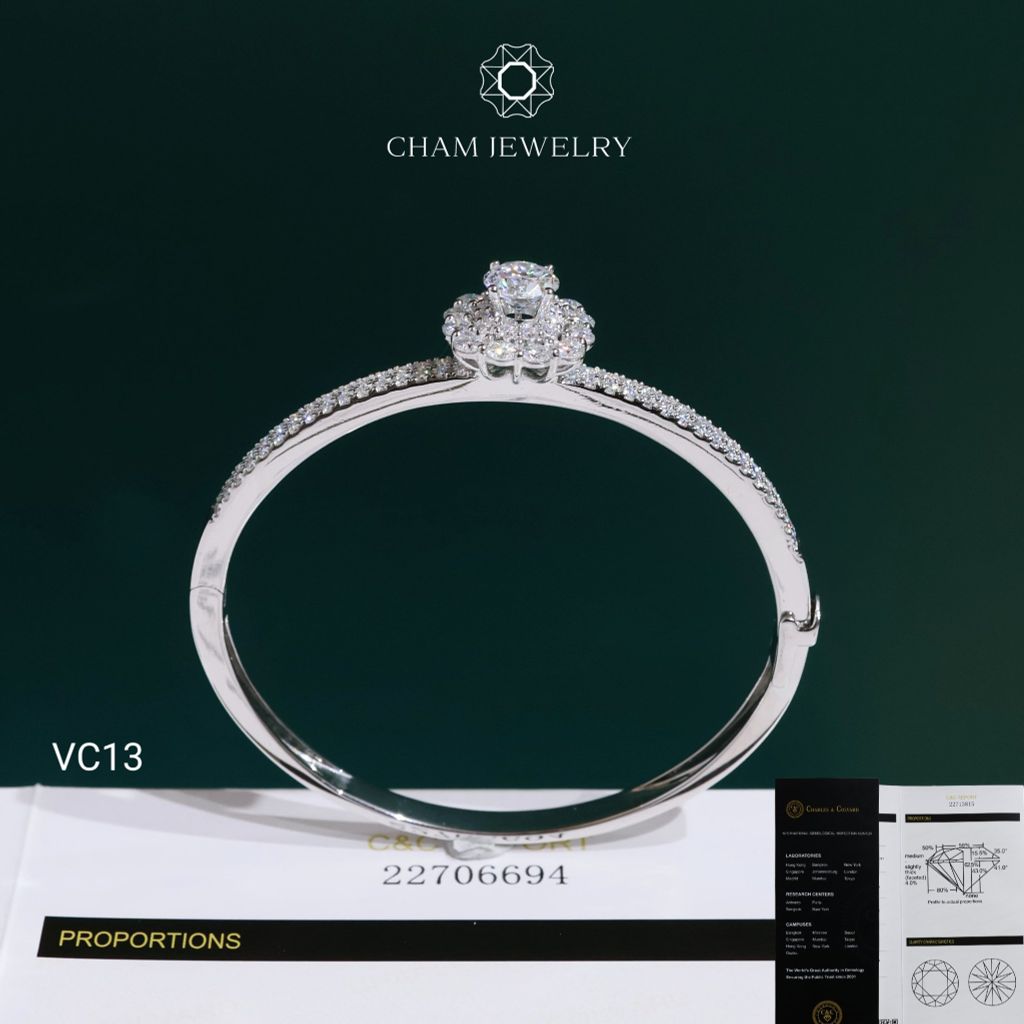 Vòng Tay VC13 CHAM JEWELRY, Vòng Full Moissanite C&C Chủ 7.2mm (Barcode OCV09).