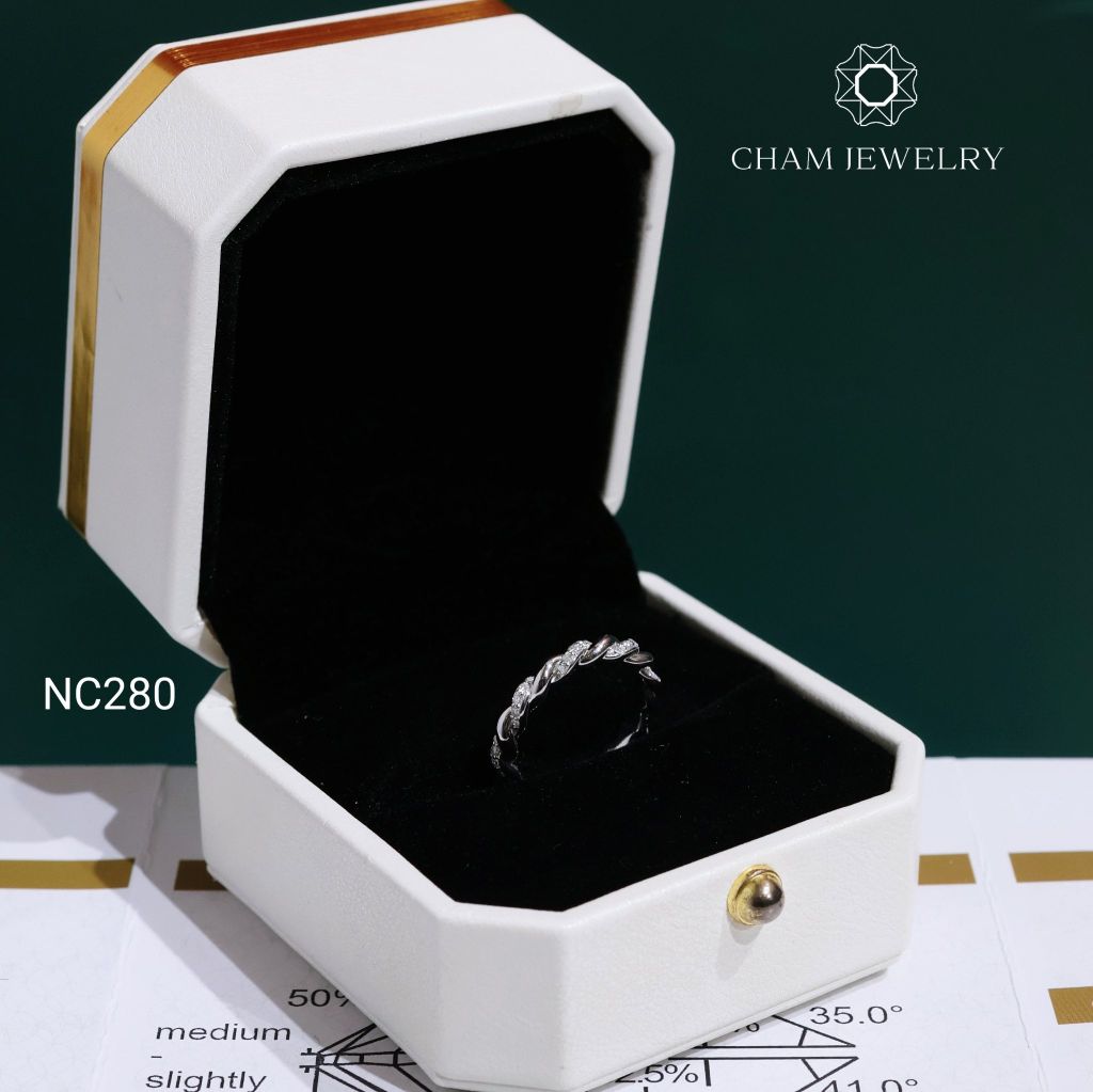 Nhẫn NC280 CHAM JEWELRY, Nhẫn Kiểu Xoắn Full Đá Moissanite (Barcode OHN22)