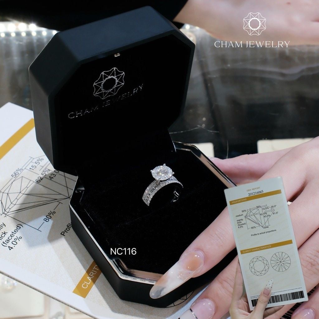 Nhẫn NC116 CHAM JEWELRY, Full Đá Moissanite, Chủ 6.3mm (Barcode ONNU196)