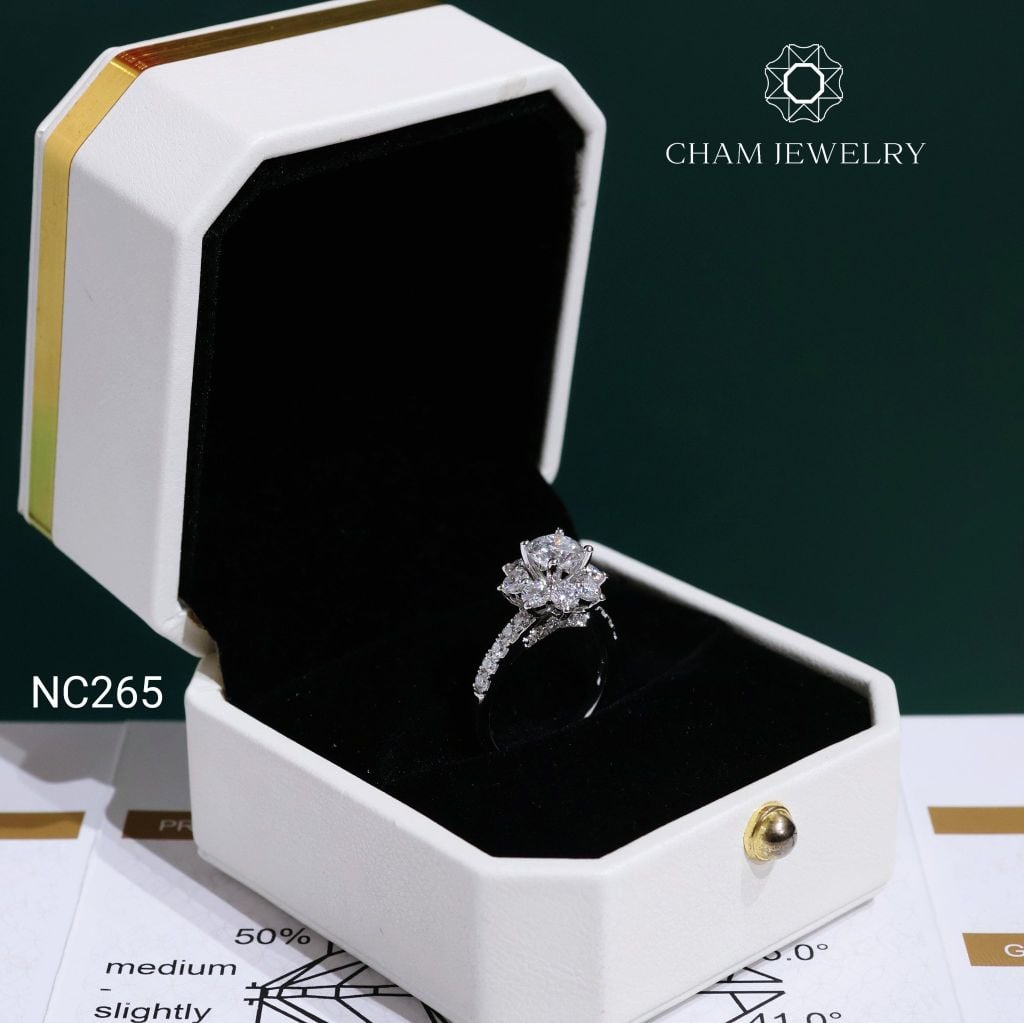 Nhẫn NC265 CHAM JEWELRY, Nhẫn Full Đá Moissanite Chủ 6.0mm (Barcode OCNN97)