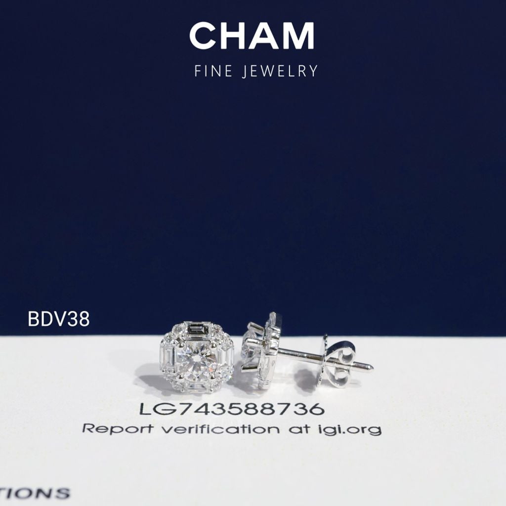 Hoa Tai BDV38 Vàng 10k Chủ 4.5mm Kim Cương Lab Grown Diamond