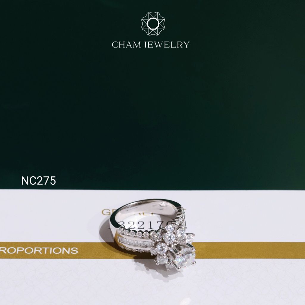 Nhẫn NC275 CHAM JEWELRY, Nhẫn Full Đá Moissanite Chủ 5.4mm(Barcode OCNN77)