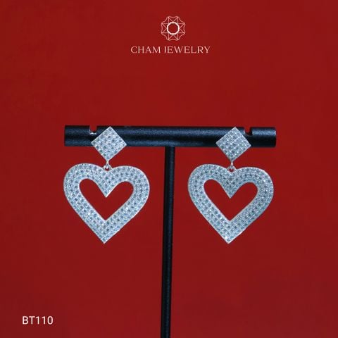 Hoa Tai CHAM JEWERLY BT110, Bông Tòn Tem Trái Tim ( Barcode CB5481).