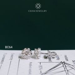 Hoa Tai CHAM JEWELRY BC64, Hoa Tai Halo Tròn Full Moissanite Chủ 5.0mm (Barcode TVM159)