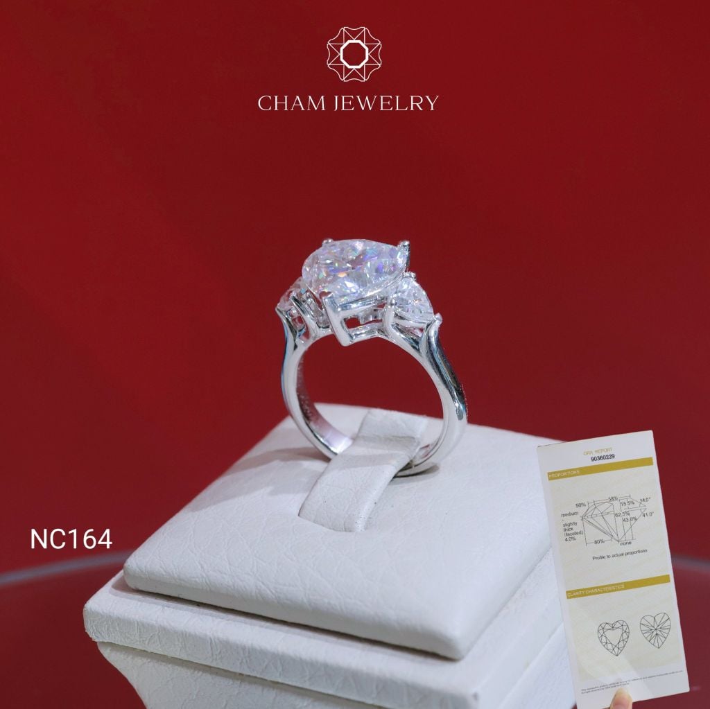 Nhẫn NC164 CHAM JEWELRY, Full Đá Moissanite, Chủ Trái Tim 10x10x5.06mm (Barcode OCNN05)