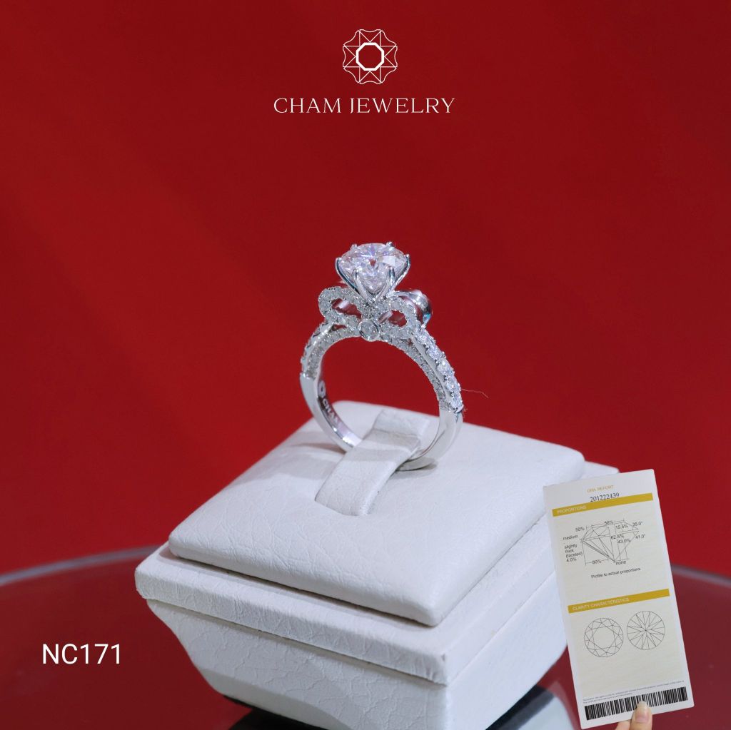 Nhẫn NC171 CHAM JEWELRY, Full Đá Moissanite, Nhẫn Nơ Chủ 7.2mm (Barcode OCNN12)
