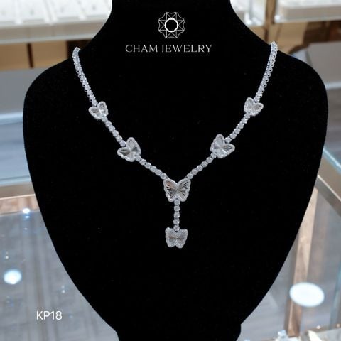 Dây Chuyền KP18 CHAM JEWELRY, Dây Kiểu Bướm Chạm Máy Full Đá 3.0mm (Barcode TDKM478)