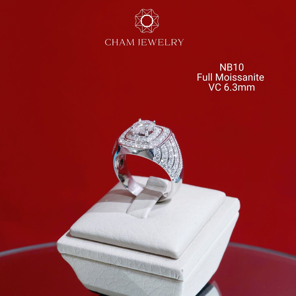 Nhẫn Nam NB10 CHAM JEWELRY, Chủ 6.3mm Full Moissanite Cao Cấp (Barcode ONNA12)