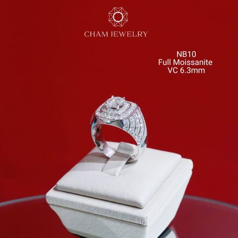Nhẫn Nam NB10 CHAM JEWELRY, Chủ 6.3mm Full Moissanite Cao Cấp (Barcode ONNA12)