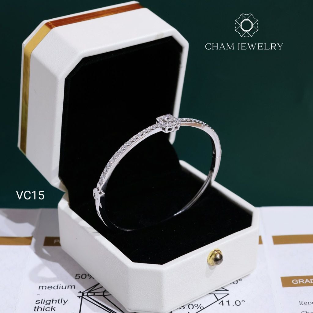 Vòng Tay VC15 CHAM JEWELRY, Vòng Full Moissanite Chủ 4.0mm (Barcode OCV06).