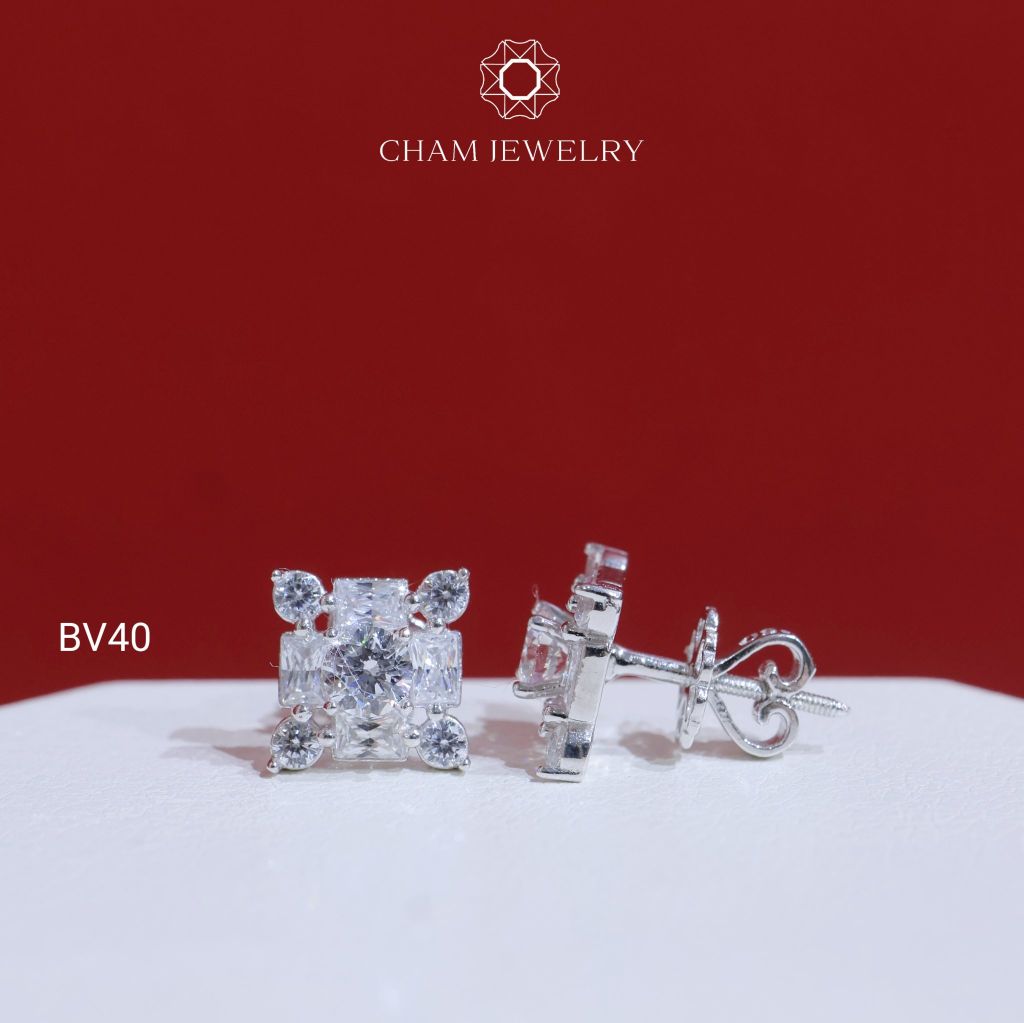 Hoa Tai BV40 CHAM JEWELRY , Chủ 4.0mm (Barcode TBV458).