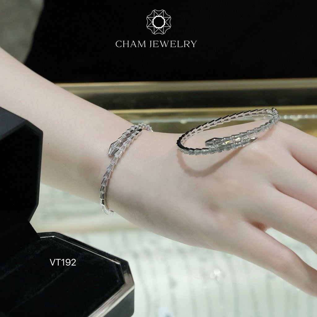 Vòng Tay VT192 CHAM JEWELRY, Vòng Rắn Full Baget Đá Cao Cấp (Barcode TVB309V - CV107554)
