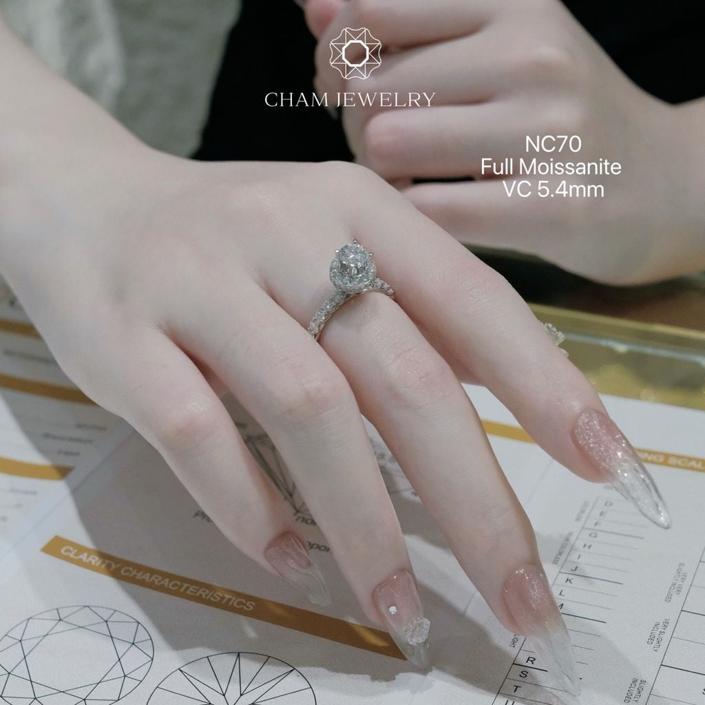 Nhẫn NC70 CHAM JEWELRY, Full Kim Cương Moissanite, Chủ 5.4mm (Barcode ONNU75)