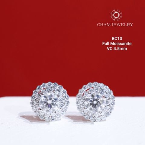 Hoa Tai CHAM JEWELRY BC10, Full Moissanite Chủ 4.5mm 58 Giác (Barcode OB56).