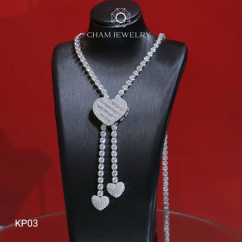 Dây Chuyền KP03 CHAM JEWELRY, Dây Full Tenic 2.5mm Mặt Tim (Barcode TDKM492)