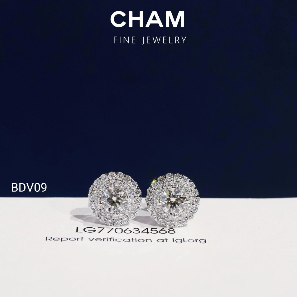 Hoa Tai BDV09 Vàng 10k Chủ 5.4mm Kim Cương Lab Grown Diamond