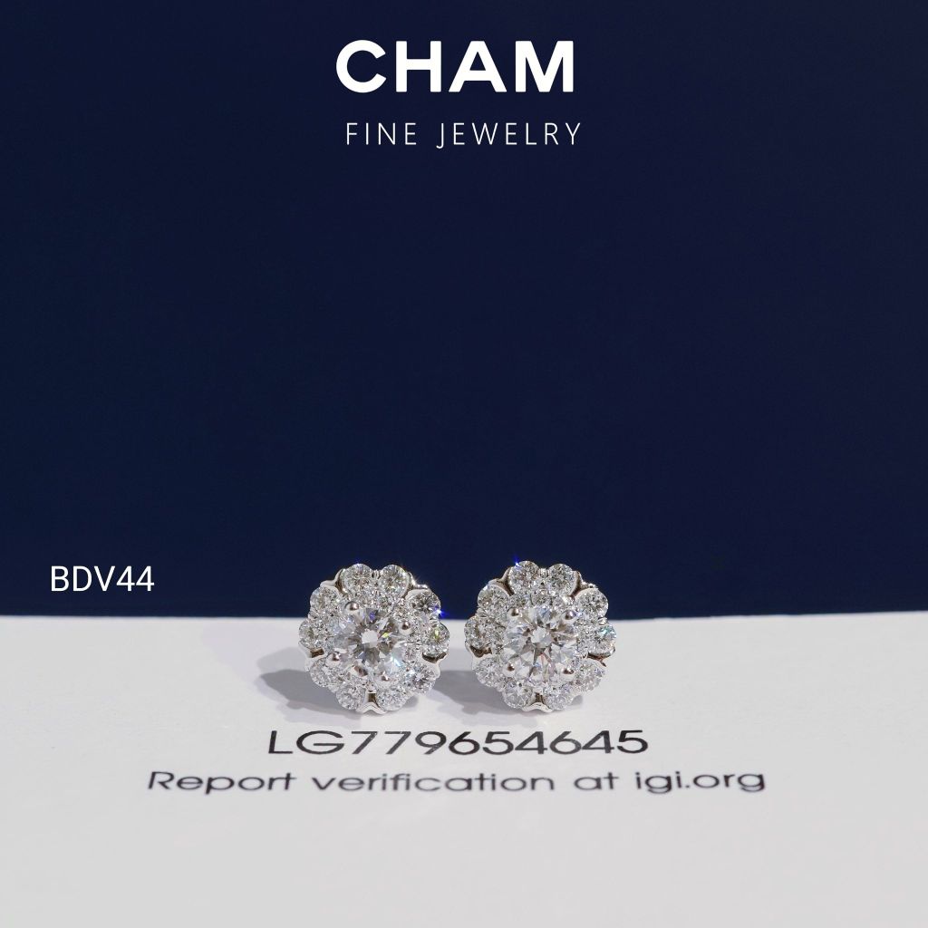 Hoa Tai BDV44 Vàng 10k Chủ 4.0mm Kim Cương Lab Grown Diamond (Barcode DBT5)