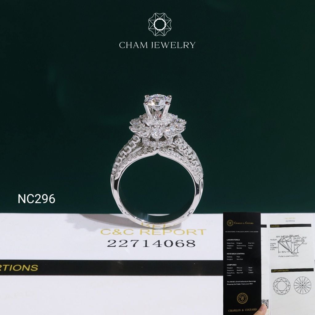 Nhẫn NC296 CHAM JEWELRY, Đá Moissanite C&C Chủ 5.4mm (Barcode OCNN115)