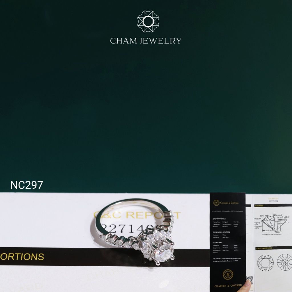 Nhẫn NC297 CHAM JEWELRY, Đá Moissanite C&C Chủ 5.0mm (Barcode OCNN114)