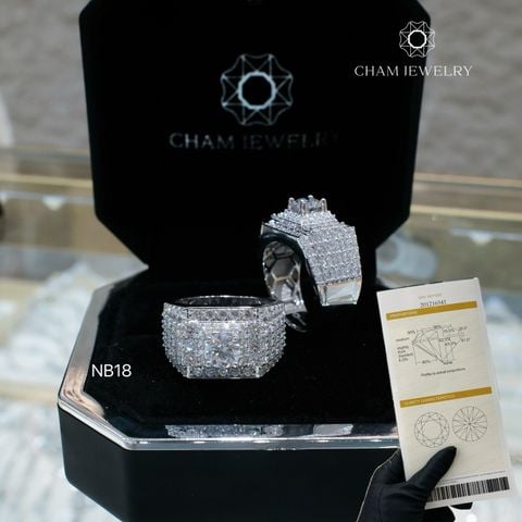 Nhẫn Nam NB18 CHAM JEWELRY, Full Moissanite Cao Cấp, Chủ 6.0mm (Barcode TVM80)