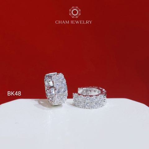 Hoa Tai BK48 CHAM JEWELRY, Hoa Tai 2 Hàng Đá Chạm Máy 2.5mm (Barcode TBK225).