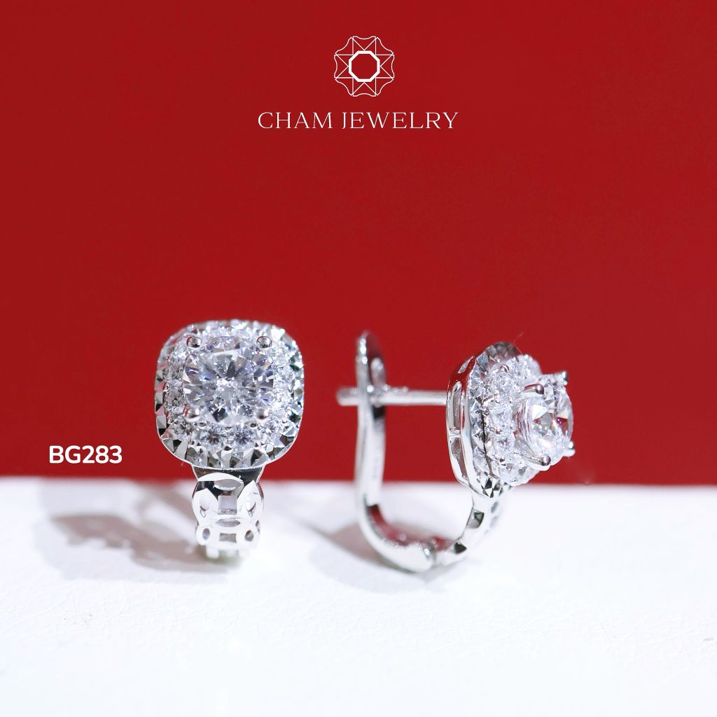 Hoa Tai BG283 CHAM JEWELRY, Xoàn Vuông Chủ 5.0mm (Barcode TBG956)