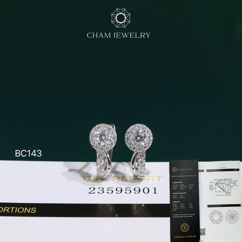 Hoa Tai BC143 CHAM JEWELRY, Hoa Tai Khóa Gài Chủ 4.5mm Full Moissanite C&C ( OCB56 )