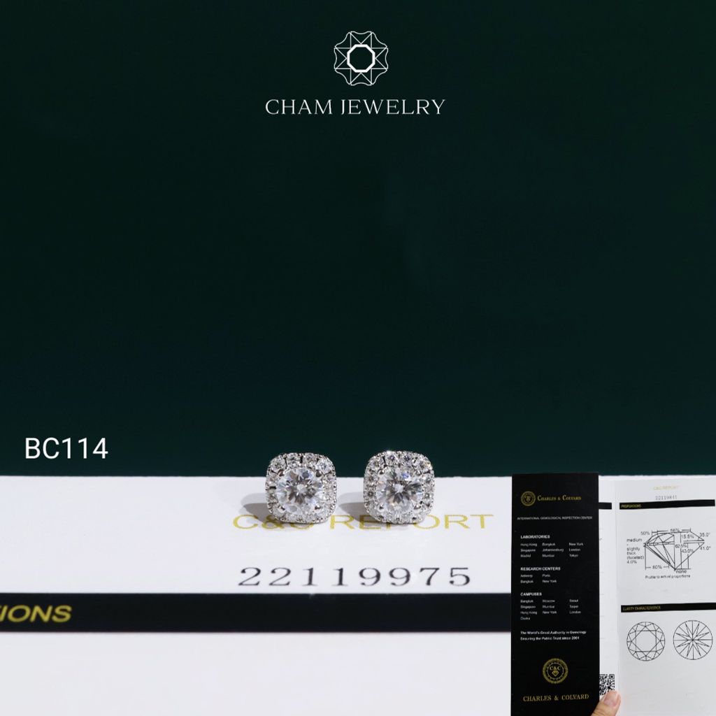 Hoa Tai BC114 CHAM JEWELRY, Hoa Tai Chủ 4.0mm Full Moissanite C&C  ( OCB34 )