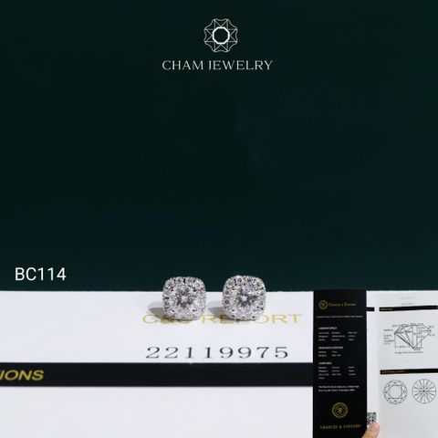 Hoa Tai BC114 CHAM JEWELRY, Hoa Tai Chủ 4.0mm Full Moissanite C&C  ( OCB34 )