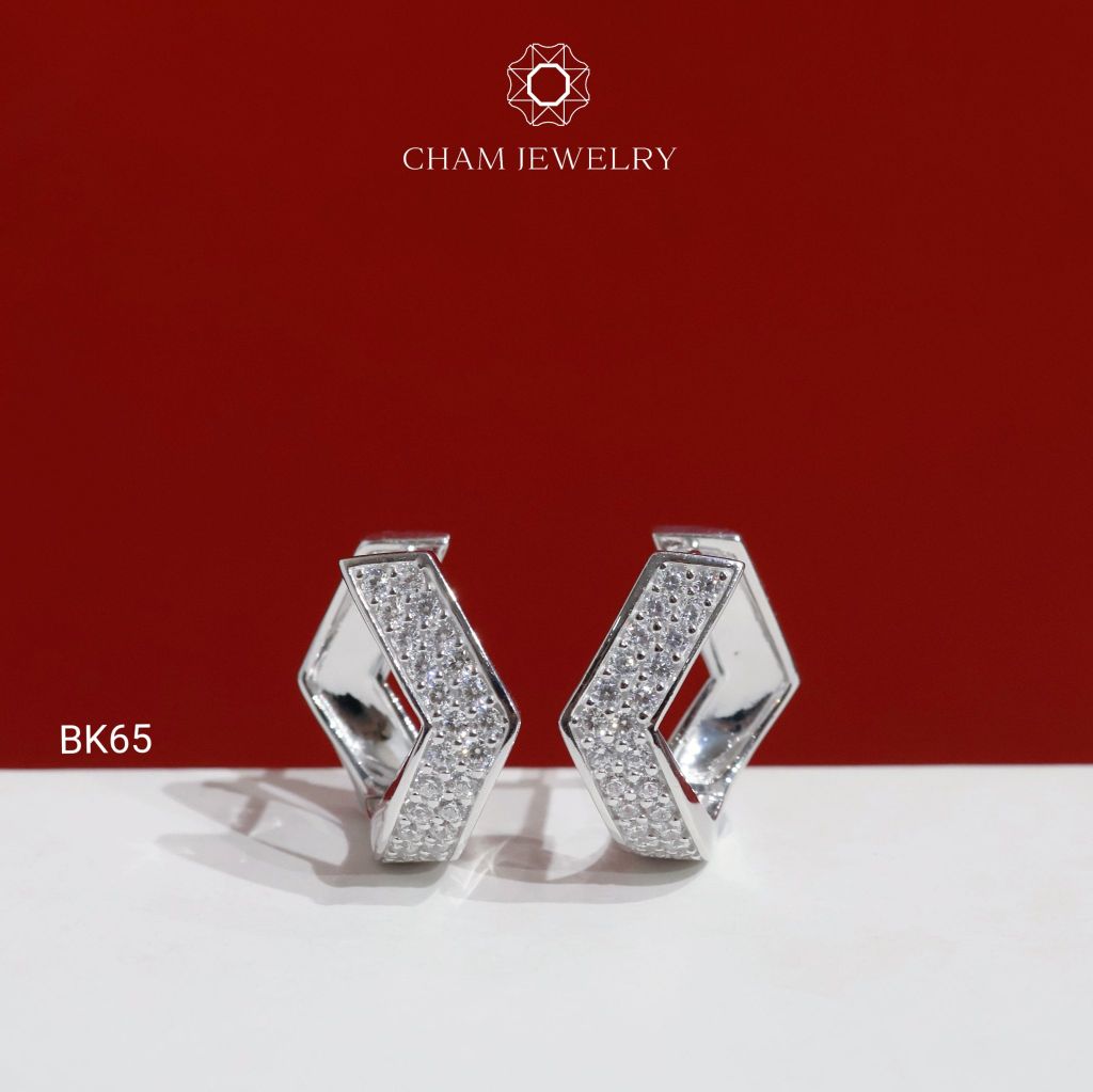 Hoa Tai BK65 CHAM JEWELRY, Hoa Tai Full Đá Barget Kiểu Vương Miện (Barcode CB3220).