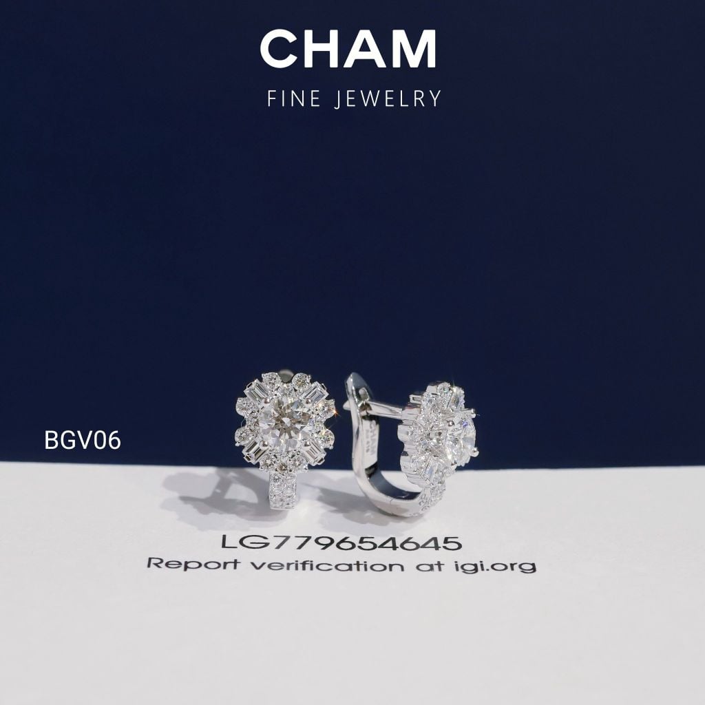 Hoa Tai BGV06 Vàng 10k Chủ 4.5mm Kim Cương Lab Grown Diamond