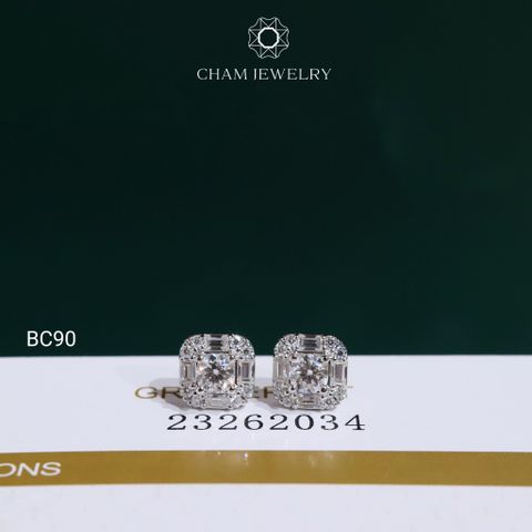 Hoa Tai BC90 CHAM JEWELRY, Hoa Tai Full Moissanite Chủ 4.0mm (Barcode OCB08)