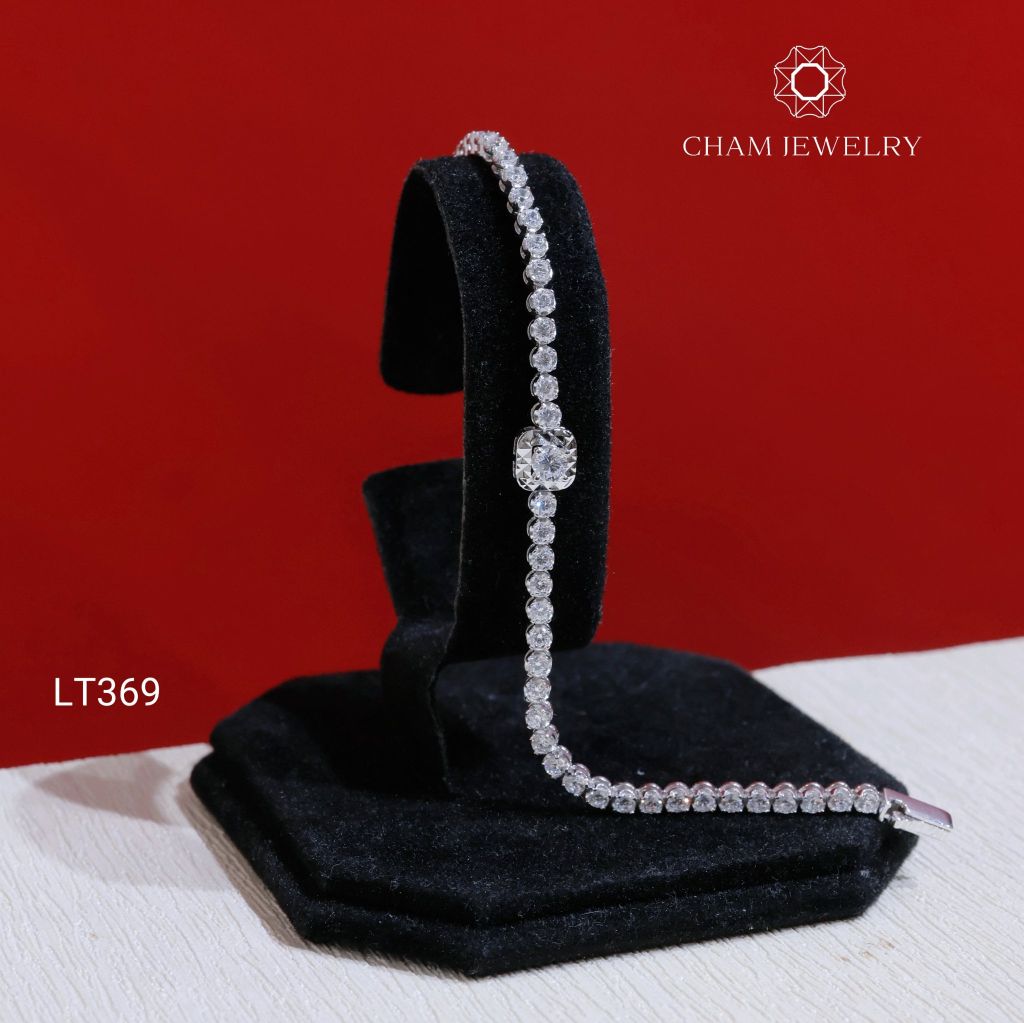 Lắc Tay LT369 CHAM JEWELRY , Lắc Full Đá Viền Vuông Chạm Máy Kết 2.5mm (Barcode KLT71).