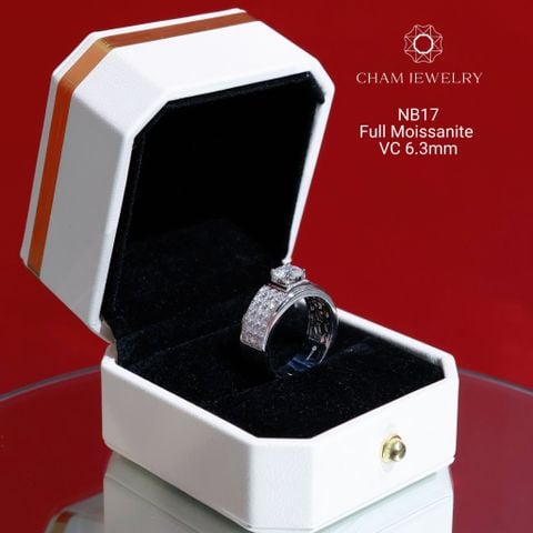 Nhẫn Nam NB17 CHAM JEWELRY, Chủ 6.4mm Full Moissanite Cao Cấp (Barcode ONNA17)