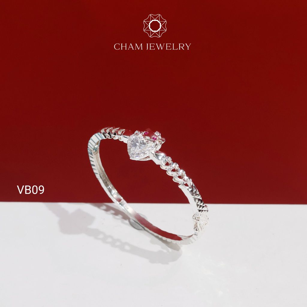 Vòng Tay Bé VB09 CHAM JEWELRY, Vòng Mèo Tim Trắng (Barcode TVE42)