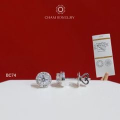 Hoa Tai BC74 CHAM JEWELRY, Hoa Tai Halo Tròn Full Moissanite Chủ 4.0mm (Barcode OCB06)