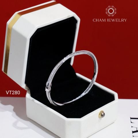 Vòng Tay VT280 CHAM JEWELRY , Vòng Tay Xoắn Full Đá Tấm Bản 2.5mm ( TV244)