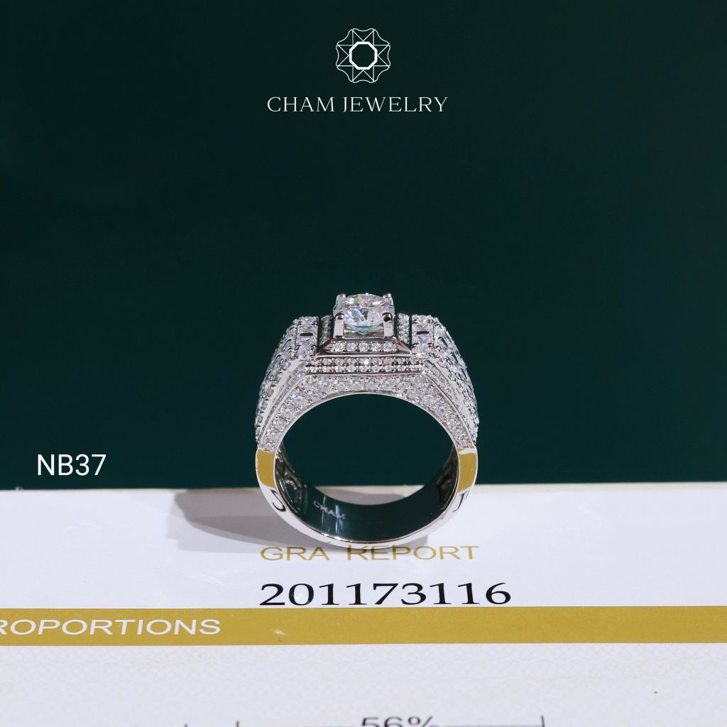 Nhẫn Nam NB37 CHAM JEWELRY, Full Moissanite Cao Cấp Chủ 6.3mm (Barcode ONNA71)