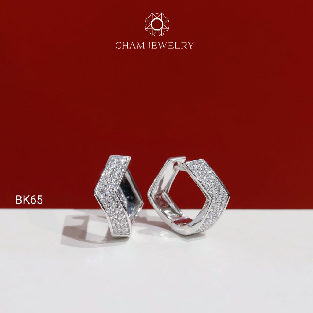 Hoa Tai BK65 CHAM JEWELRY, Hoa Tai Full Đá Barget Kiểu Vương Miện (Barcode CB3220).