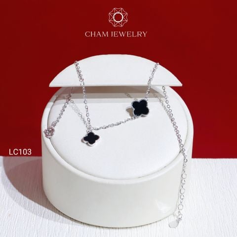 Lắc Chân LC103 CHAM JEWELRY, Lắc Cỏ 4 Lá Đen Bảng 9.0mm (Barcode CLACY352).