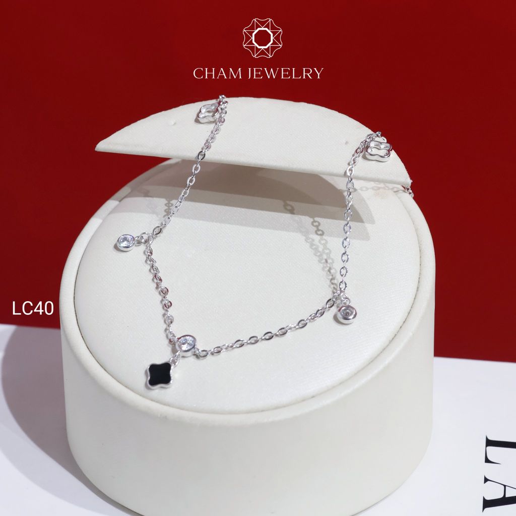Lắc Chân LC40 CHAM JEWELRY , Lắc Charm Cỏ 4 Lá Đen ( C-LC252(A12) )
