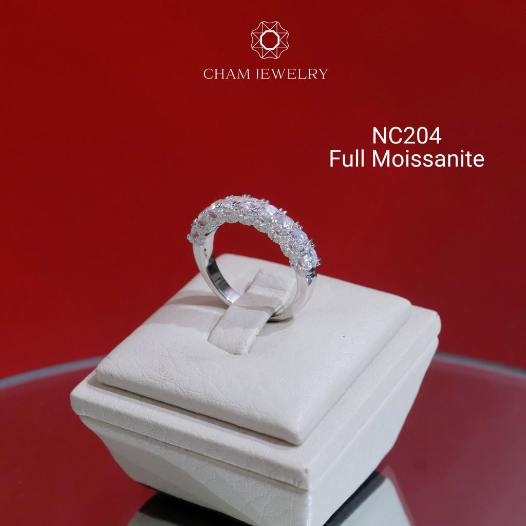 Nhẫn NC204 CHAM JEWELRY, Nhẫn Nửa Hàng Đá Full Moissanite 3.0mm (Barcode OCNN29)