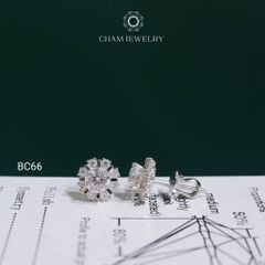 Hoa Tai CHAM JEWELRY BC66, Hoa Tai Xoàn Tia Full Moissanite Chủ 5.0mm (Barcode TVM158)