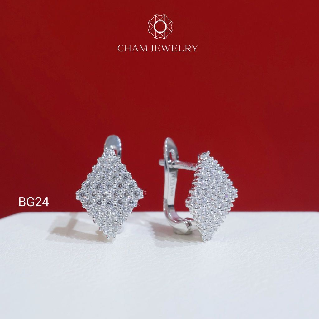 Hoa Tai CHAM JEWERLY BG24, Bông Hình Thoi Full Đá (Barcode TBG199)