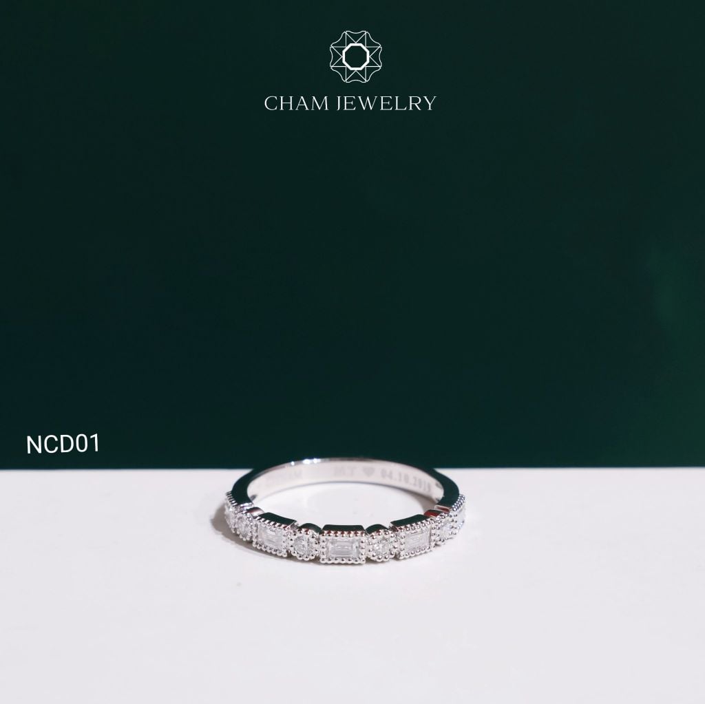 Nhẫn Cặp NCD01 CHAM JEWELRY, Đá  Moissanite Full C&C (Barcode OCNC01)